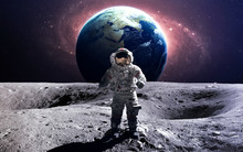 Brave Astronaut At The Spacewalk On The Moon. This Image Elements Furnished By NASA.