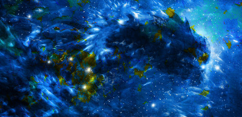 Poster - Cosmic dragon in space and stars, blue cosmic abstract background