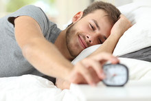 Happy Wake Up Of A Happy Man Stopping Alarm Clock