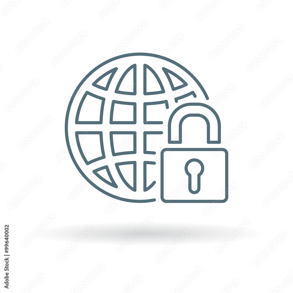 Secure internet icon. Globe with padlock sign. Secure globe symbol. Thin  line icon on white background. Vector illustration. Stock Vector | Adobe  Stock, image size:1000x1000