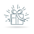 Christmas gift box icon. Present sign. Birthday gift symbol. Thin line icon on white background. Vector illustration.