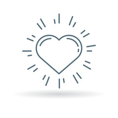 Glowing heart icon. Healthy heart sign. Shining heart symbol. Thin line icon on white background. Vector illustration.