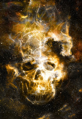 Fototapete - Skull and fractal effect. Color space background, computer collage. Elements of this image furnished by NASA.