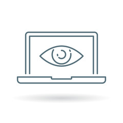 Wall Mural - laptop eye icon. notebook with retina display sign. laptop eye scan symbol. thin line icon on white 