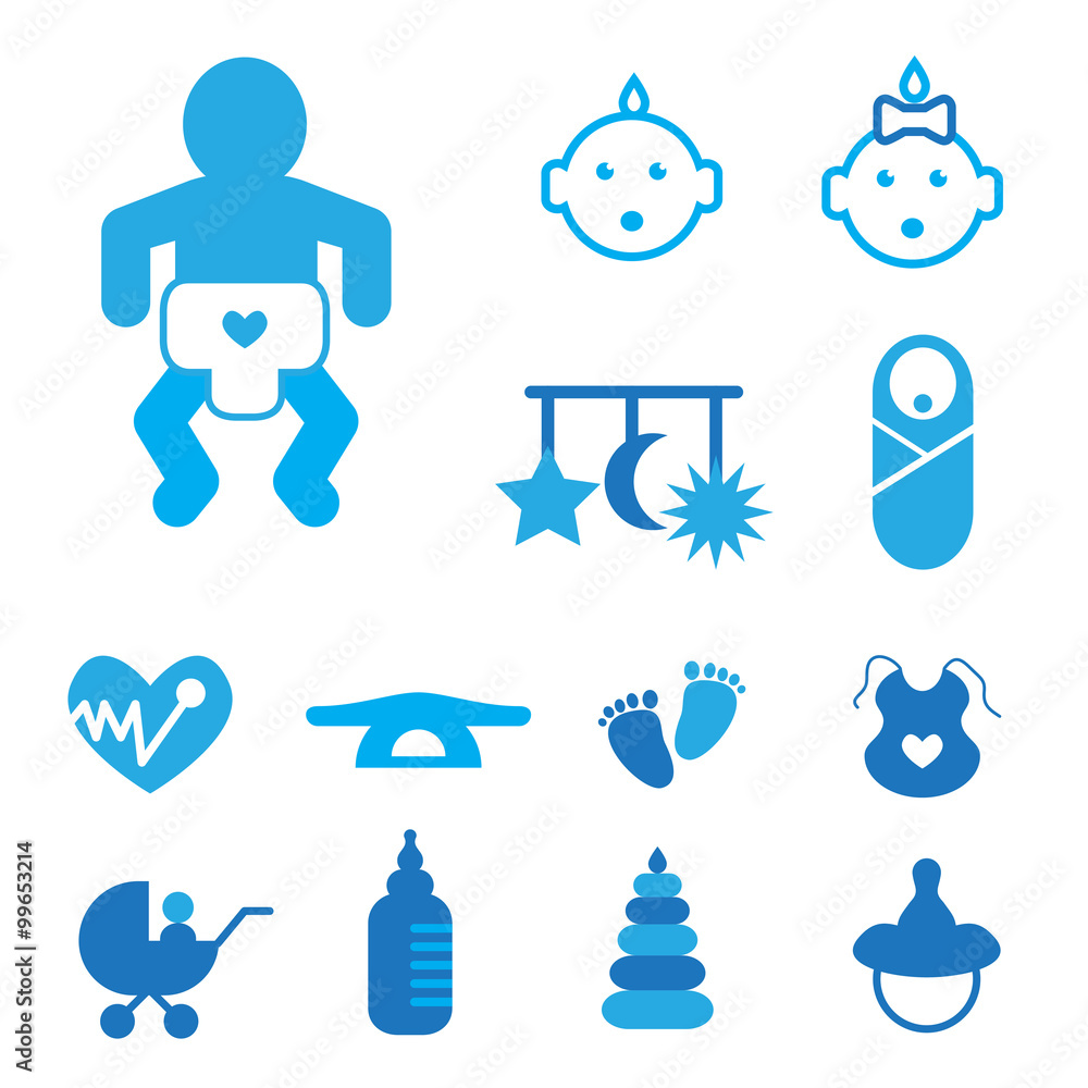 Image vectorielle Stock Newborn baby blue icons | Adobe Stock