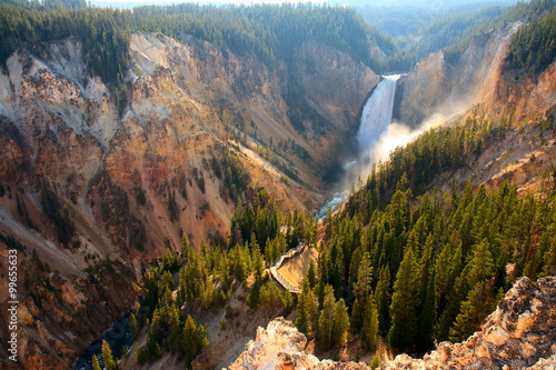 Fotomural Lower Falls - Sunlight illuminates the spray as the Yellowstone River crashes over the Lower Falls in Yellowstone's Grand Canyon