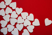 Multiple Foamy White Heart Shapes As Red Background Valentine's