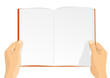 hands holding a blank book with copy space for text