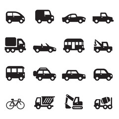 Silhouette car icons set