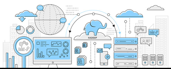 hadoop big data concept, info graphic business line icon - flat design vector