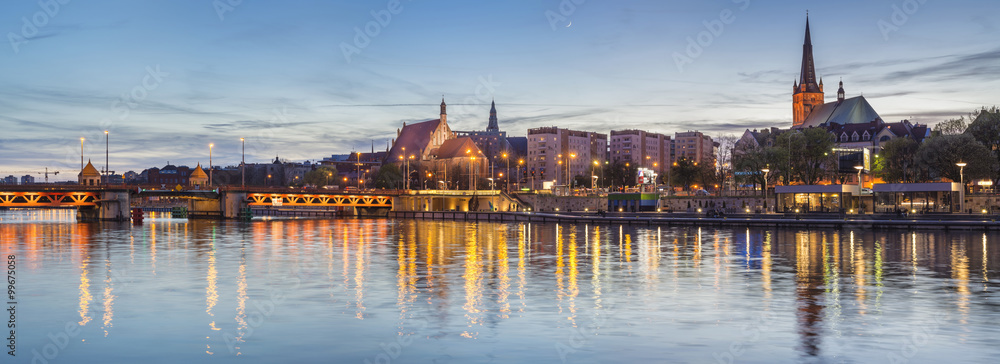 Night panorama of Old Town in Szczecin (Stettin) City - obrazy, fototapety, plakaty 