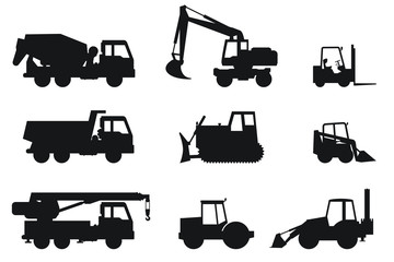 Wall Mural - Construction machines silhouettes.