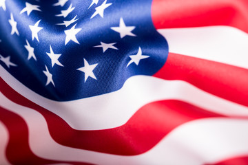 Wall Mural - USA flag. American flag. American flag blowing wind. Close-up. Studio shot.