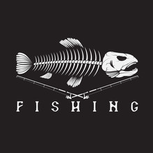 Vintage Fishing Emblem With Skeleton Of Trout