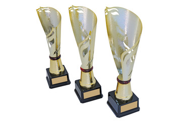 Wall Mural - Three metal award cups of different height of gold color