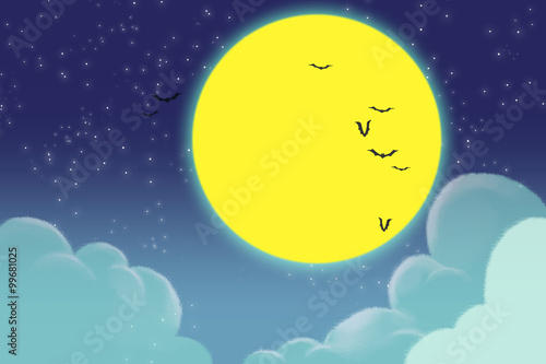 Illustration The Moon Night Realistic Fantastic Cartoon Style