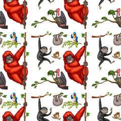 Wall Mural - Seamless monkeys and birds