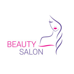 Beautiful woman vector logo template for hair salon, beauty salon, cosmetic procedures, spa center.