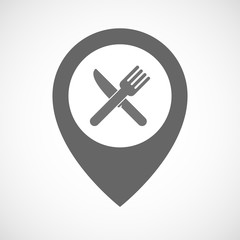 Poster - Isolated map marker with a knife and a fork