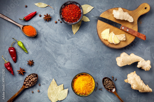 Photo Spices on stone grey background