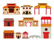 China Building Objects Set, Travel Attraction, History, Traditional Culture