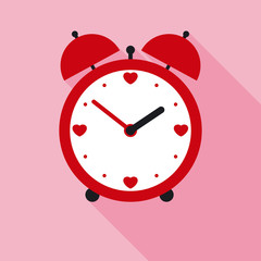 Time for Love. Red Valentine Alarm Clock in Flat Style 