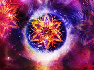 Fototapete - oriental ornamental mandala and Earth. color abstract background with desert crackle.