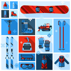 Poster - Skiing Equipment Icons Set