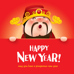 Wall Mural - Happy New Year! Chinese God of Wealth with big sign.