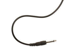 guitar audio jack with black cable isolated on white background