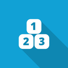 Flat 123 Blocks Icon With Long Shadow On Blue Backround