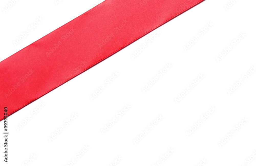 one red diagonal ribbon, isolated on white