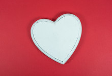 White Heart On Red Background With Space For Text