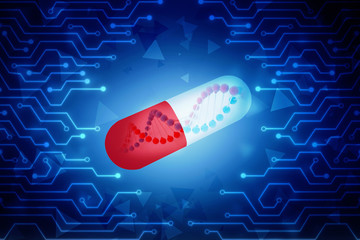 Sticker - 3d render of dna structure with capsule