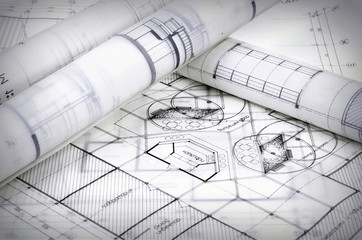 Poster - Architectural plans of the old paper ,tracing paper