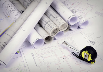 Poster - Architectural plans of the old paper ,tracing paper