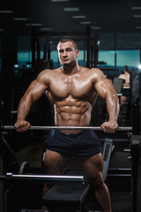 Wall Mural - Muscular athletic bodybuilder fitness model posing after exercises