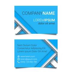 Modern creative business card blue template in a material design style. Vector illustration