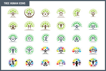 Creative Colorful Tree Human Concept Icon Set