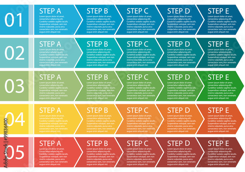 Fotografering Flat design. Process arrows boxes set. 5 steps.