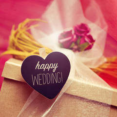 Canvas Print - heart-shaped signboard with the text happy wedding