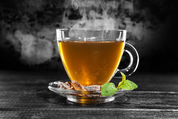 Cup of tea on dark background