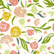 Grunge floral vector pattern with hand drawn flowers.