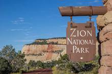 Sign At The Entrance Of Zion National Park