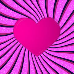 Pink card  with raying and hearts. Vector element for your desig