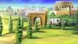 Digital painting of the ancient roman road with Triumphal Arch.
