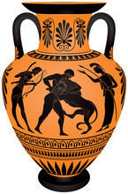 Amphora Hercules First Labor, Heracles Fighting The Nemean Lion, Hercules Wrestling The Nemean Lion