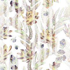 Floral seamless pattern. Succulents, ferns, thorns. 