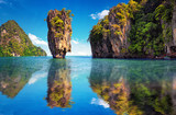 Fototapeta Młodzieżowe - Beautiful nature of Thailand. James Bond island reflects in water near Phuket