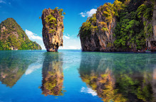 Beautiful Nature Of Thailand. James Bond Island Reflects In Water Near Phuket